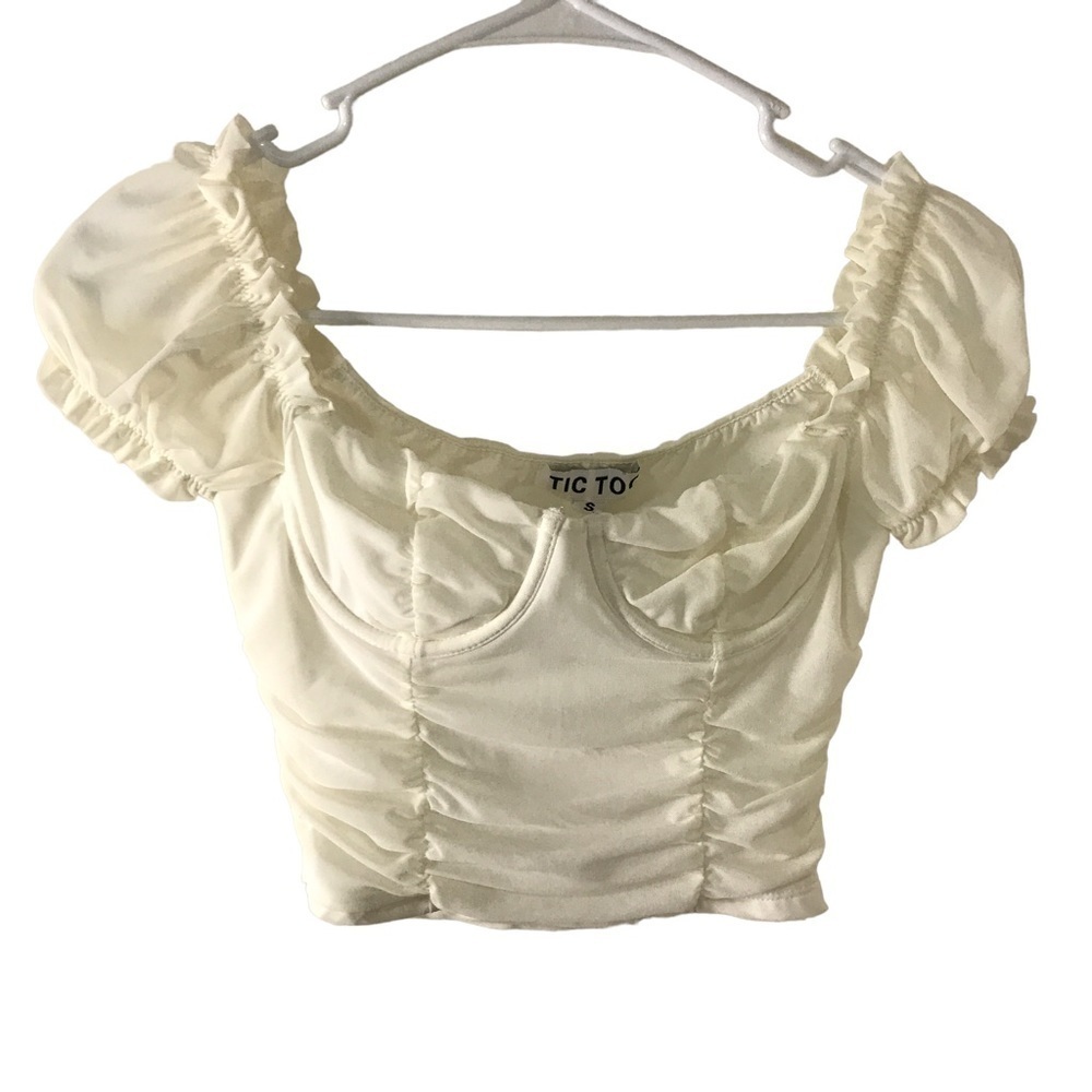 3/$15 Tic toc off white ruched corset crop top size Small